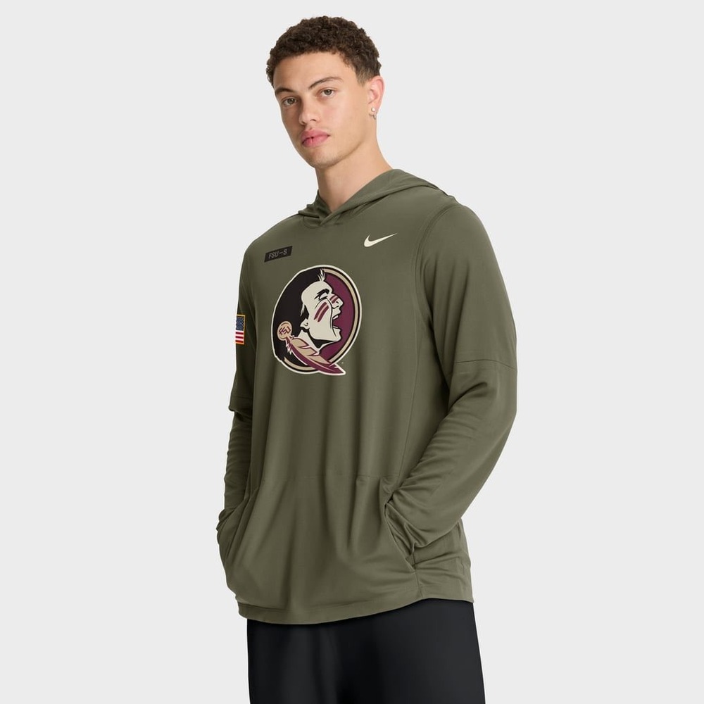 Nike FSU 2025 Military Appreciation Dri-FIT Hoodie T-Shirt Small Olive Green NWT